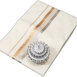 Men's Kuthampully Handloom Quality Copper and Sliver Colour Thread Design Cotton Double Dhoti (Off White, Free Size)-image-52