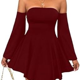 Solid Tube Long Sleeve Fit & Flare Mini y2k Dress for Women-image-46