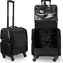 Adson Professional Beauty Makeup Cosmetic Aluminium Vanity Trolley Train case (Black Nylon)-image-72
