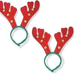 CraftVatika Christmas Reindeer Headband with Bells for Adults, Christmas Party Ornaments, Red Velvet Hair Band Deer Reindeer Christmas Party Decor, Set of 2-image-34