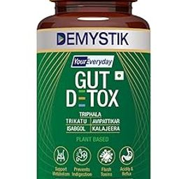 Demystik Gut Detox with Trikatu, Isabgol, Triphala, Avipattikar & Kalajeera Stomach Cleanse, Digestion, Metabolism, Toxin Removal, Acidity & Gas Control (120 Tablets - Pack of 2)-image-69