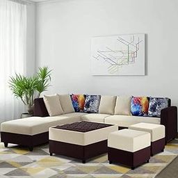 FURNY Castilla Fabric 8 Seater LHS L Shape Sofa Set (Cream - Brown)-image-35