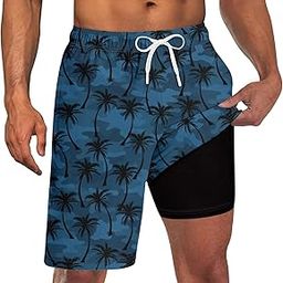 Men Swim Trunks with Compression Liner 9 Inch Long Board Shorts-image-100