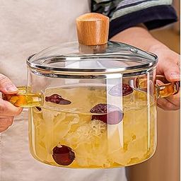 RAJMAAN Borosilicate Glass Cooking Pot with Lid,Transparent Heat-Resistant Glass Casserole for Gas, Induction, Microwave | Clear Glass Saucepan for Soup, Noodles (1600(woden))-image-74