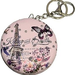Paris Themed Compact Mirror with Keychain, Floral Design with Eiffel Tower, Round Pocket Mirror for Girls (Pink)-picture-7