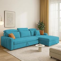 GRAPEWOOD Amber RHS 4 Seater L Shape Sofa Cum Bed for Living Room (Turquise Fabric) Premium Fabric Sofa Set-image-97