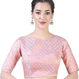 Women's Readymade Pastel Brocade Elbow Length Sleeves Saree Blouse-image-59