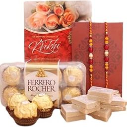 80 Rose Garden Rakhi Gifts | Kaju Katli Mithai 400g | 01 Chocolate Box | 01 Rakhi Greeting Card | 02 Beads Rakhi | Nextday Delivery-image-48