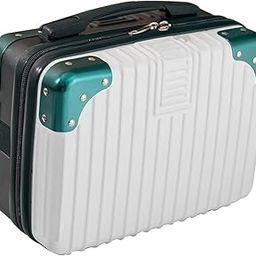 Jumix Portable Makeup Travel Case Hand Luggage, Pressure-Proof Mini ABS Carrying Makeup Case Suitcase with Elastic Band, Small Hard Shell Cosmetic Case for Travel Camping Women (Royal Green-White)-86