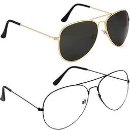 Aviator Men's and Women's Sunglasses Combo (Black, Clear) - Pack of 2-picture-42