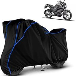 VOICO Water Resistant Bike Cover Dustproof UV Protection Bike Body Cover for Yamaha FZ S FI All-Weather Protection with Blue Piping - (Black)-image-57