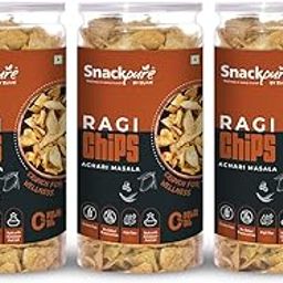 SNACKPURE BY ZUARI Ragi Chips | Palm Oil Free | Crunchy, High Protein, Gluten-Free Snack | Pack of 3, 140g Each-image-41