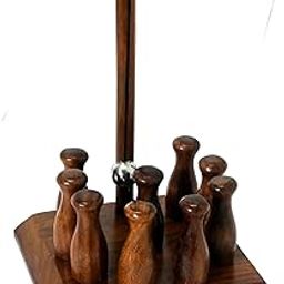 Ages Behind Wooden Mini Bowling Game Set, 9 Pins with Base, 14 x 13.5 x 22.5 cm-image-10