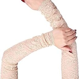TecoKart® Arm sleeves for Women, Lace Floral Elastic Hand Cover Arm Sleeves Long Lace Breathable UV Protection Arm Sleeves for Women Daily Use Driving Bridal Prom Dressy Gloves-image-99