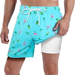 5.5 inch 7 inch Mens Swim Trunks with Compression Liner,Mens Bathing Suit Quick Dry Stretch Swimming Trunks for Men-image-28