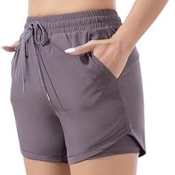 3nh Women's Running Shorts with Pockets High Waist Workout Gym Shorts Purple-image-37