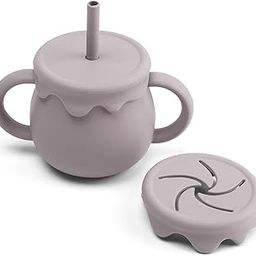 Moonkie 2-in-1 Silicone Baby Cups with Straw and Lid for Snacks, 8.5 oz Spill-Proof Sippy Cups, Training Cup for Toddlers Ages (Argil)-image-47