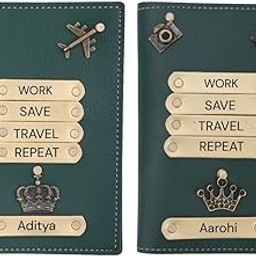 Personalized Leather Name with Charm Couple Passport Cover | Customized Gift Combo for Boyfriend Girlfriend Friend Husband Wife Father & Mother (Green)-image-16