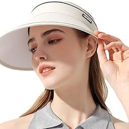 Women Wide Brim Sportswear Athletic Visor Hat Empty Top Design Ponytail UV Protection Visor Hat Garden Fishing Hiking Sun Protection Sun Visor(Beige)-image-81