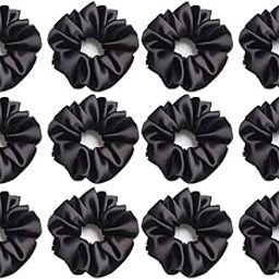 QEWINOX® Luxury Satin Black Scrunchies for Women | Anti-Hair-Breakage, Stylish Scrunchy for Girls, Women, Hair Ties, Best gift set for Sister, Friend, Mom (Black Satin 12) (black 12)-image-18