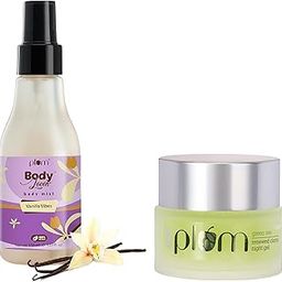 Plum Women Bodylovin' Vanilla Vibes Spray Body Mist & Green Tea Renewed Clarity Night Gel, 150 Ml-image-71