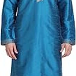 Men's Art Silk Embroidered Kurta Pajama Set Floral Thread Work Festive Party Dress-picture-33