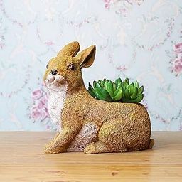 Wonderland Resin Rabbit Animal Statue| Garden Planter Pots and Planters for Garden| Balcony Decoration| (Brown, 7.8 x 5 x 7.8 inches)-image-3