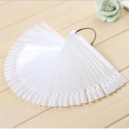 NPAH 50 Pieces Nail Art Polish Display Practice Stick with Metal Split Ring Holder - Fan Shape Finger ClipperDisplay Swatches Nail Polish Color Board Card Plates Practice Templates-4