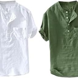 Men's Cotton Blend Solid Kurta, Half Sleeves, Mandarin Collar, Set of 2, M L XL Sizes (in, Alpha, XL, Regular, 2, Green,White)-image-27