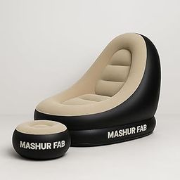MASHUR FAB Inflatable Leisure Sofa Chair and Footstool, Outdoor Folding Lounger Flocking Lazy Couch, 2-in-1 Lounge Bed Set Portable Recliner with Air Pump (Beige)-picture-20