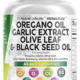 Oregano Oil 6000mg Garlic Extract 4000mg Olive Leaf 3000mg Black Seed Oil 3000mg - Immune Support & Digestive Health Supplement for Women and Men with Vitamin D3 and Zinc - 60 Caps-image-94