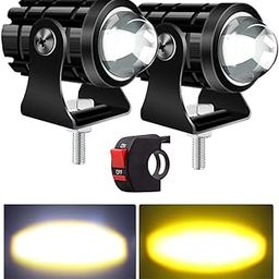 SONSOU Universal Fog Light Lamp Projector Mini driving Lens Spotlight Led for Motorcycle Headlight White and yellow set of 2-image-125