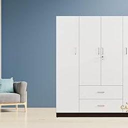 CASPIAN Furniture 4 Door Wardrobe for Living Room || Bedroom || Size in inches (70.8x63x15.7 (Dark Wenge and Frosty White)-image-91