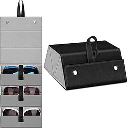 AASAISH 3 Layer Sunglasses Organizer Box, PU Leather Hanging Foldable Eyeglasses Case Storage Box Multiple Pairs Eyeglasses Storage Box Hanging Eyewear Holder for Men Women (Black,Set of 1)-20