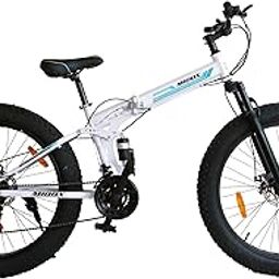 MIOOX Fat Tyre Folding White Cycles Bicycle Dual Suspension Fat Mountain Bike with 26X4 Inch Wheels and with 21 Speed Shimano Gears 26 T Fat Tyre Cycle for Unisex Adults 18 Inches (Blue)-10