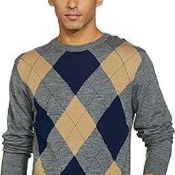 Men's Acrylic LS Argyle Pattern Round Neck Sweater Pullover (SY-A22-MNA-SW-01_Mid Grey Mel, Medium)-image-15