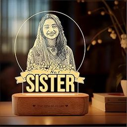 ZOCI VOCI Rakshabandhan Gift for Sister, Cousin Or Sibling Acrylic Personalized Engraved LED Photo Lamp - | Unique Rakhi Gift for Brother (No.1 Sister, Lamp Only)-picture-1