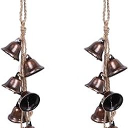 2 Pieces Witch Bells for Door Knob for Protection Hanger Wind Chimes with 8 Vintage Bells Witchcraft Decorative Hanging Bell for Boho Home Room Decor (Red)-4