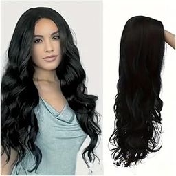 Akashkrishna Elegant Black Long Curly Wavy Wig for Women - Middle Part, High Temperature Fiber, Synthetic Hairpiece with Adjustable Straps, Natural Looking Wavy Hair Wig-image-53