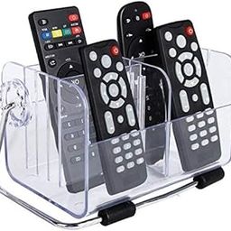 OZKET TV/AC Remote Organiser Stand Holder with Plastic Desk, Wall Mount Remote Control Holder, Stylish Pen Makeup Mobile 6-Slot Shelf Stackable Storage Acrylic Box, Home Study Table Box-32