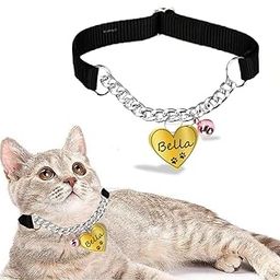 Kraftidy nylon Cat Collar Chain Belt with Name tag id and Bell Customized for Kitten Small Medium Big Adult pet Cats Neck Collar (with Cat Name) (Reflective) (Black), 10 x 10 mm-image-70