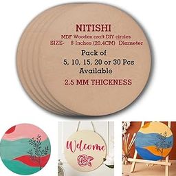 Nitishi Round Circle MDF Pine Wood 8 Inch MDF Boards for Art and Craft - 2.5mm Unfinished Round Wooden Slices for Resin Art, Lippan Art, Mandala Art,Pyrography, Painting, Plain Pine MDF Coasters (5)-14