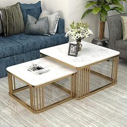 Seyroak Iron Handmade Modern Marble Finish Coffee Table Set of 2 – Stacking Tea Tables with Metal Frame for Living Room, Bedroom, and Lounge (White & Golden)-picture-22