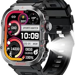 Yihou Compass Smart Watch with LED Flashlight Waterproof Swimming Watches, 2.01'' Military Fitness Tracker Rugged Tactical Smartwatch (Answer/Make Call)-image-49