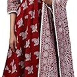 Women's Rayon Printed Maroon Anarkali Kurta with Palazzos and Dupatta Set-image-5