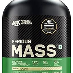 Optimum Nutrition (ON) Serious Mass High Protein High Calorie Weight Gainer Powder - 3 kg (Vanilla) with Vitamins and Minerals, Suitable for Vegetarians-96