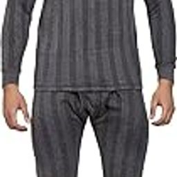 gifferes Men's Quilted Cotton Thermal Set | Winter Body Warmer Top and Bottom Suit Combo| Full Sleeves and Deep Round Neck (Charcoal Melange, X-Large)-picture-45