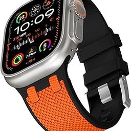 RoYiio Watch Band Compatible with Apple Watch Band Ultra 1/2 49mm Band Silicone, Replacement Strap for iWatch Series 9/8/7 45mm, Series 6/5/4/SE 44mm, Series 3/2/1 42mm - Black/Orange-image-37