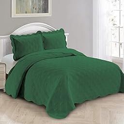 Fancy Linen 3pc Embossed Coverlet Bedspread Set Oversized Bed Cover Solid Modern Squared Pattern New # Jennifer (Full/Queen, Hunter Green)-20