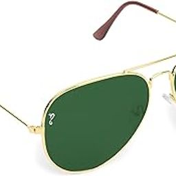 Unisex UV Protected Aviator Rose Gold Frame Green Glass Sunglasses With Attractive Case- Pack of 1-picture-48